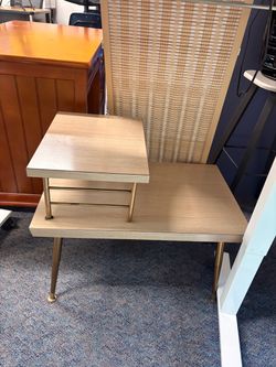 Cute mid vintage side table nightstand light wood metal