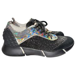 Elena Iachi Sneakers Extralight Black with Glitter Silver Holographic Women's 39