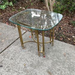 Italian Brass Glass End Table