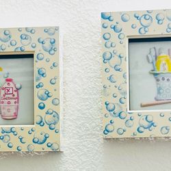 Bathroom Wall Art Set (2) 3D Shadow Box Decor
