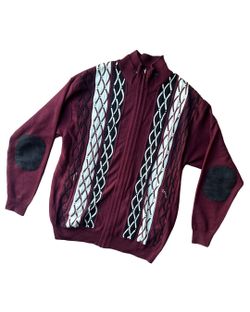 Men's Burgundy Coogie Style Y2K Zip-Front Sweater from SilverSilk