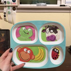Kids Compartment Dinner Plate Monkey Cow Ladybug Frog