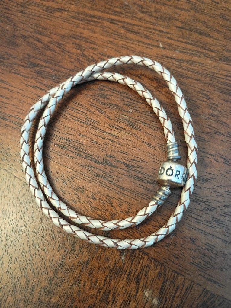 Pandora Champagne Leather & 925 Sterling Silver Bracelet