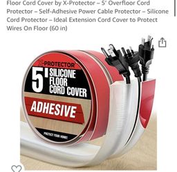 Floor Cord Cover by X-Protector - 5' Overfloor Cord Protector - Self-Adhesive Power Cable Protector - Silicone Cord Protector - Ideal Extension Cord C