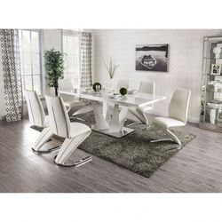 MODERN WHITE / CHROME 7 PIECE DINING TABLE SET Z-STYLE CHAIRS