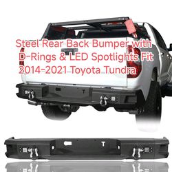 Steel Rear Back Bumper w/ D-Rings & LED Spotlights Fit 2014-2021 Toyota Tundra
