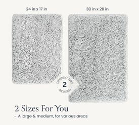 BELADOR Plush Bath Mat Quick-Dry Chenille Bathroom Mats with Rubber Backing 2pc - White
