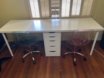 IKEA Linnmon Alex desk with 2 acrylic chairs