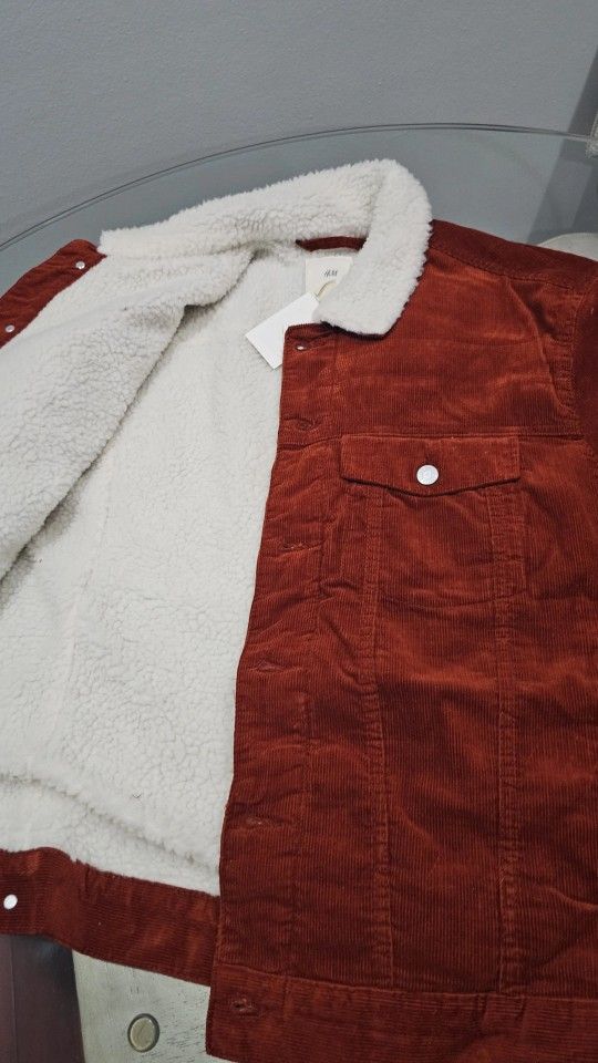 Men's XL Corduroy Sherpa Burgundy Jacket Chamarra