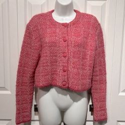 Zara Pink Cotton Blend Button Up Cropped Cardigan Size M Womens 