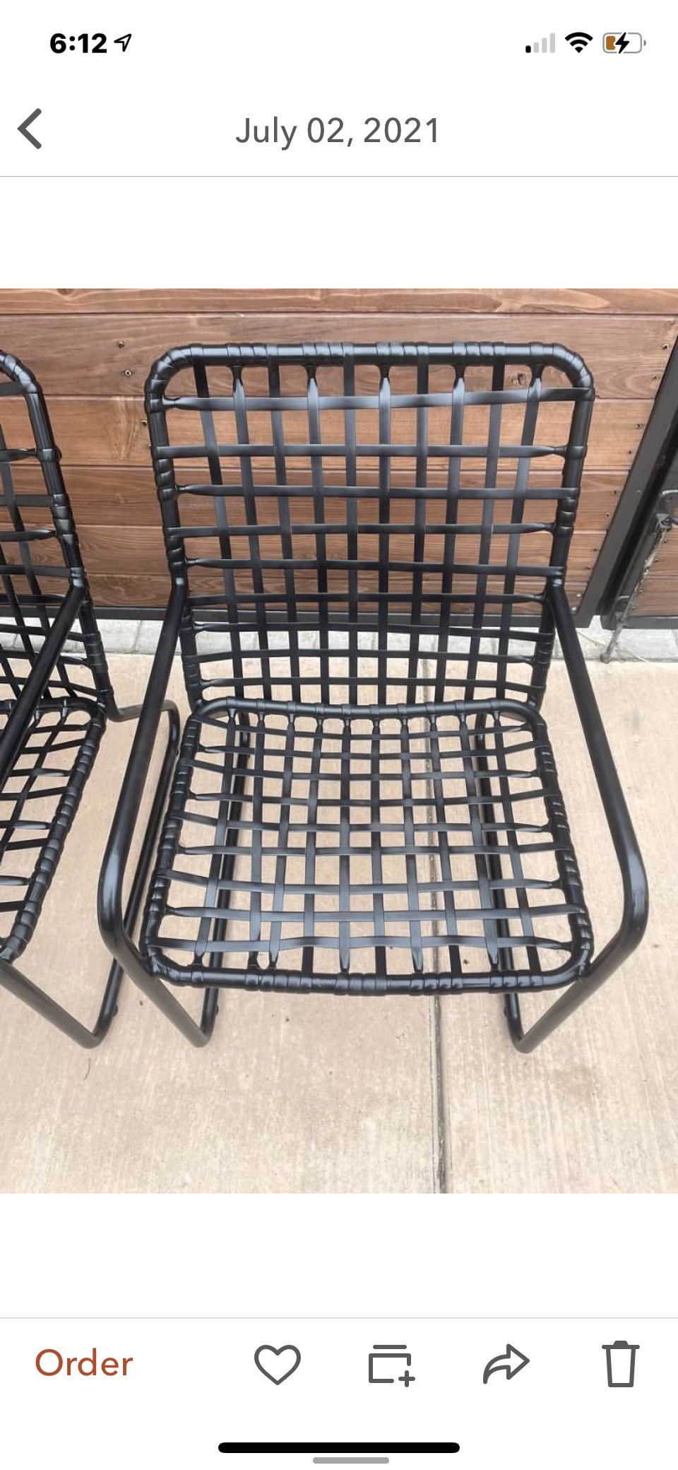 Set of three brown Jordan outdoor patio chairs vantage