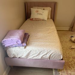 Twin Pink Upholstered Bed Frame Velvet 