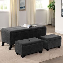 Brand New Gray Storage Bench With Ottoman