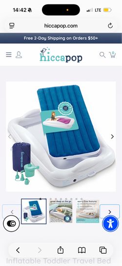 Inflatable Toddler Travel Bed with Safety Bumpers [4-Sided] | Portable Toddler Bed for Kids | Toddler Air Mattress | Kids Air Mattress - Navy Blue