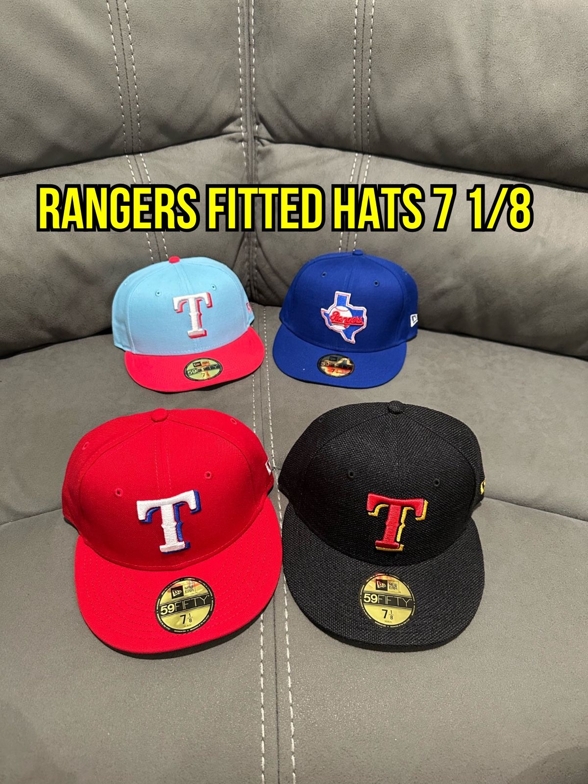 MLB New Era Texas Rangers 59fifty Fitted Hats Size 7 1/8