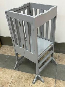 Brand New Foldable Wooden Kitchen Step Stool Helper,  for kids and toddlers, Gray