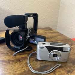 Camera Lot Bundle - 4K Video Camcorder (Working) & Vintage Samsung 35mm (Untested)