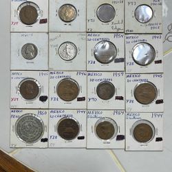 Coins From Mexico And Couple From Japan, 
