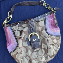 Coach Handbag, Signature Canvas with Leather Studded Trim and Strap Y2K Colorful