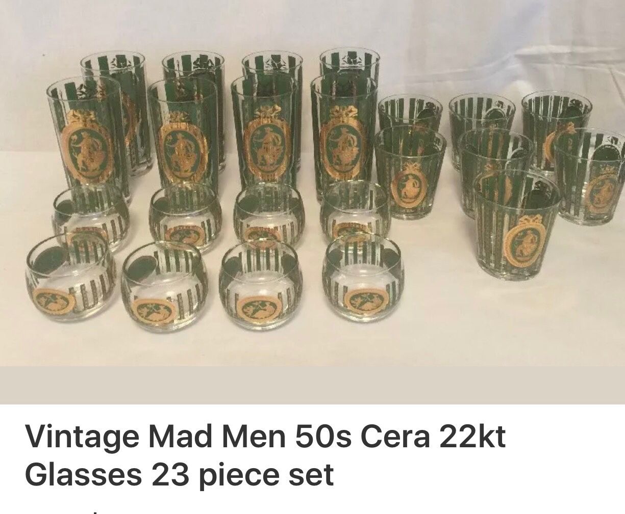 Vintage mad men 50s Cera 22 karat glasses 23 piece set