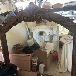 Large Wooden Headboard With Mirror. 