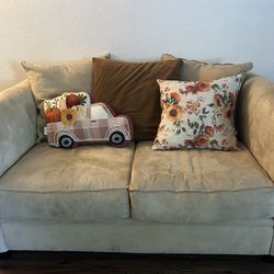 Suede Loveseat Sofa + Pillows