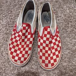 Men's Size 7.5 Red And White Checkerboard Vans Slip ons