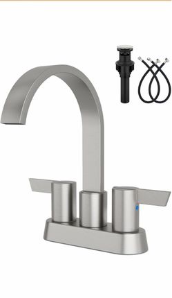 Aolemi Brushed Nickel Bathroom Faucet, 4 Inch Centerset 2-Handle Waterfall Includes Pop-Up Drain,24-Inch Supply Lines, Mounting Hardware, SUS304 Stain