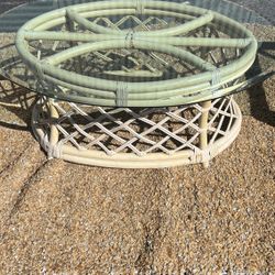 VINTAGE RATTAN COFFEE TABLE W/ Glass