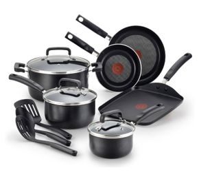 T-fal Signature Nonstick Cookware Set 12 Piece, Oven Broiler Safe 350F, Pots and Pans, Kitchen Cooking Set w/ Fry Pans, Saucepans, Saute Pan, Dutch Ov