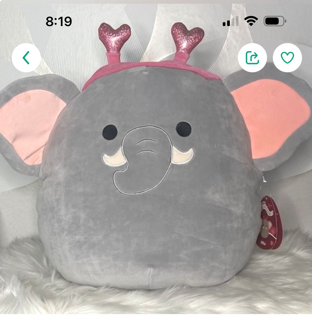 Squishmallow 16” MILA Gray Elephant with Heart Headband Special Valentine’s NWT Brand New With Mint Tags SQUISHMALLOWS
