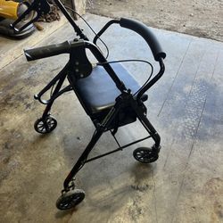 ProBasics Aluminum Rollator Walker with Seat - Transport Chair Rolling Walker with 6-inch Wheels, Foldable - Padded Seat and Backrest, Height Adjustab