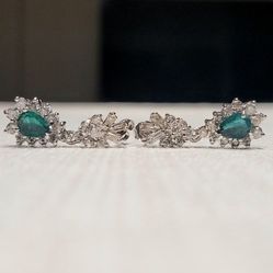 14K Gold Emerald Diamond Earrings