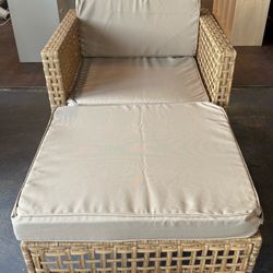 🔥Set of 2🔥Patio Furniture Set, Boho Style Arm Chair Rattan Wicker Single Sofa Couch with Coffee Table (Beige)  💰150$