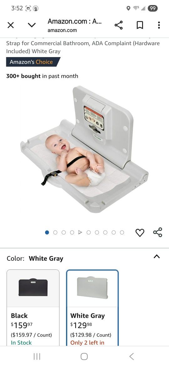 Alpine Wall Mounted Baby Changing Station - Horizontal Baby Changing Table Foldable Diaper Tables with Safety Strap for Commercial Bathroom, ADA Compl