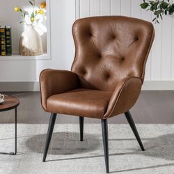 BFZ Faux Leather Accent Chair with High Back Design, Armchair with Metal Legs in Modern Style, Comfy Upholstered Wingback Chair for Living Room, Bedro