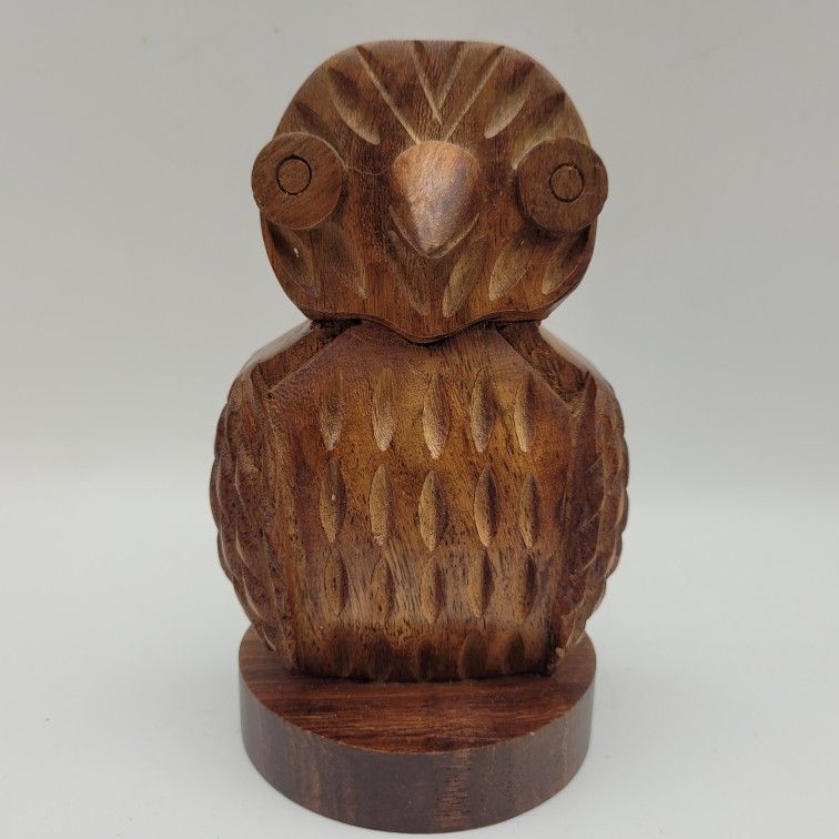 Owl Handcarved Wood Figure Indian Rosewood Sheesham 5.25" Wisdom Truth Patience