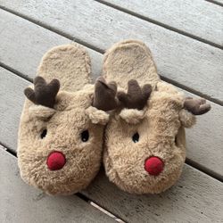 Holiday Reindeer Plush Slippers