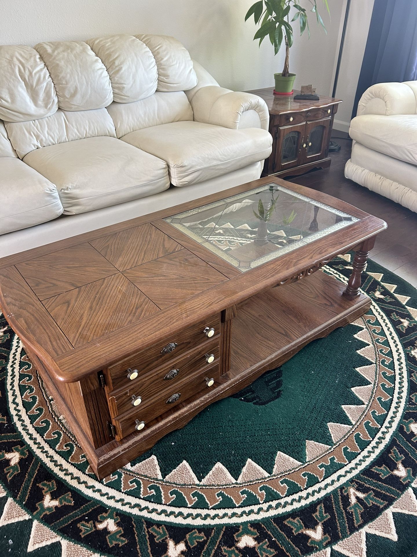 Matching Wood Coffee And End Table