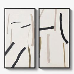 NEW In Box | Minimal Abstract Neutral Line Art Diptych – Set of 2 Framed Wall Art Print on Canvas - 60”x30” (2pcs)