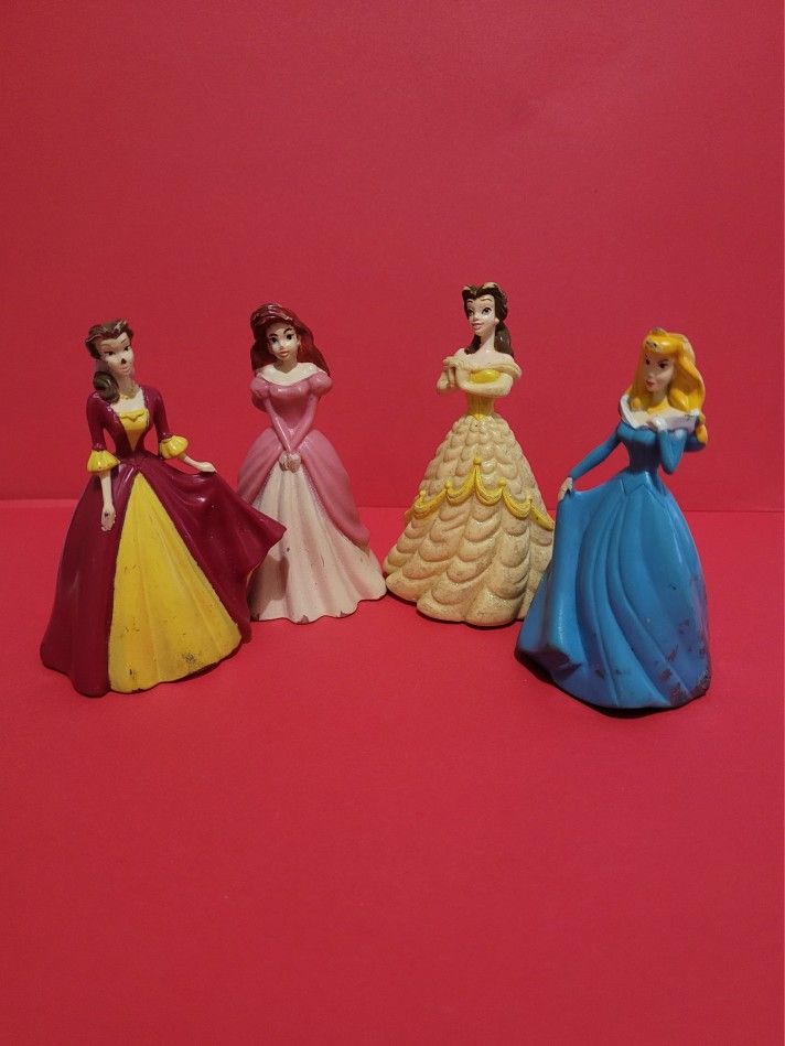 4 Disney Princesses 3” Dolls PVC Snow White, Belle, Ariel, Cinderella VTG.
