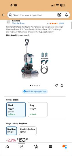 Kenmore KW4070 RevitaLite Pet Portable Carpet Cleaner