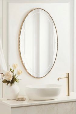 Oval Wall Mirror with Gold Beaded Frame