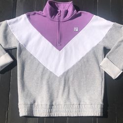 FILA Chevron V Design Collard 1/4 Zip Fleece Pullover Sz Small