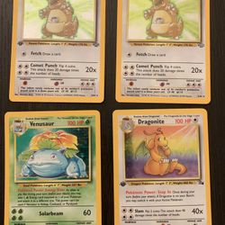 POKEMON HOLO CARDS kangaskhan, kangaskhan (1st edition), venusaur, dragonite (1st edition)