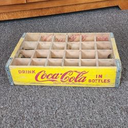 VTG Coca Cola Yellow Wooden Soda Pop 24 bottle Crate Carrier Box 1956 50's COKE