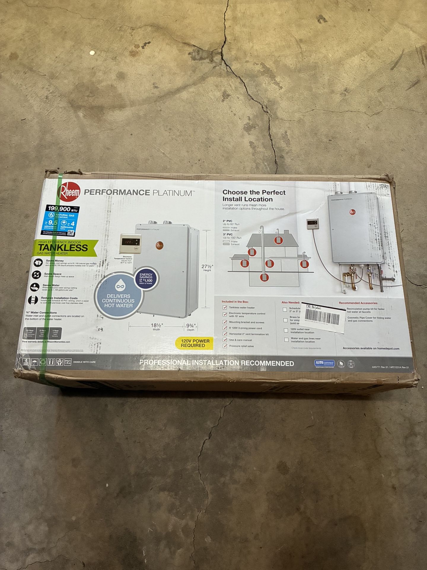 Rheem Performance Platinum 9.5 GPM Gas Indoor Tankless Water Heater