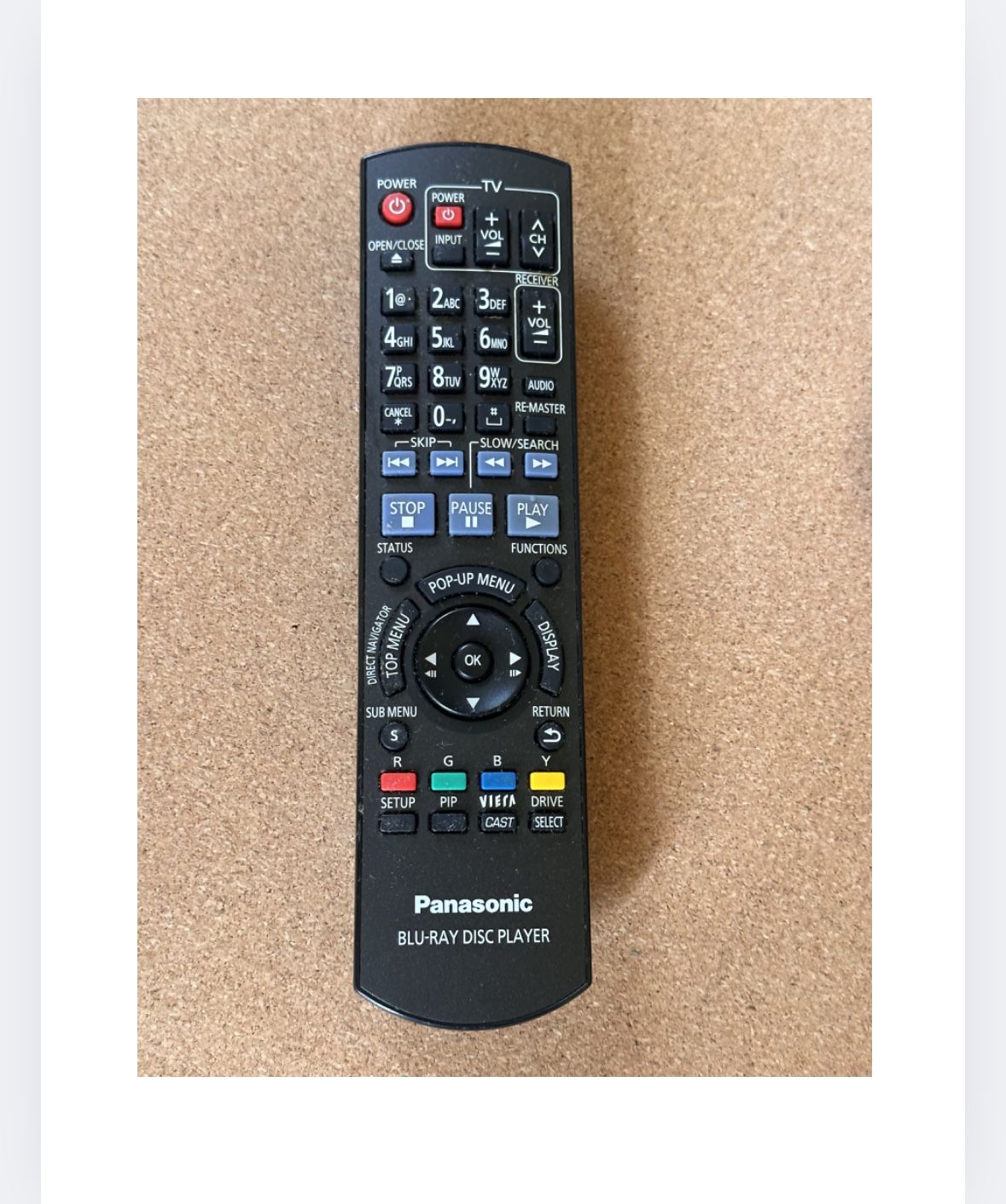Panasonic Blu Ray Remote Control Blu Ray Player Original Replacement TESTED