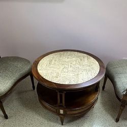 Antique Table With Drawer And Two Chairs 