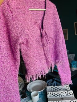 Pink Boucle Fringe Hem Jacket